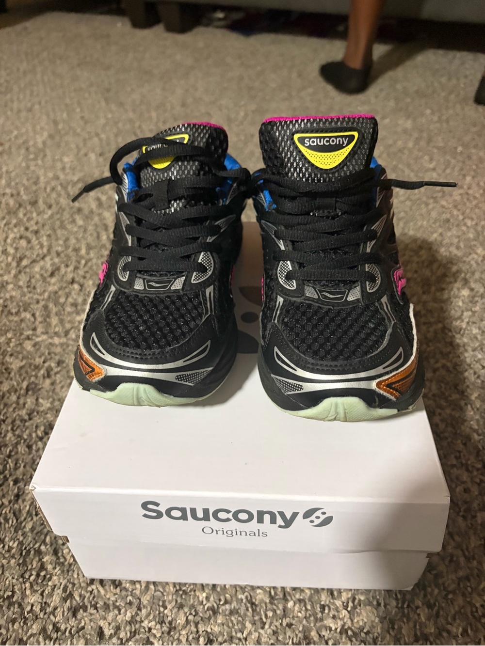 Saucony Kids Black Sneakers with Pink, Blue & Orange Accents